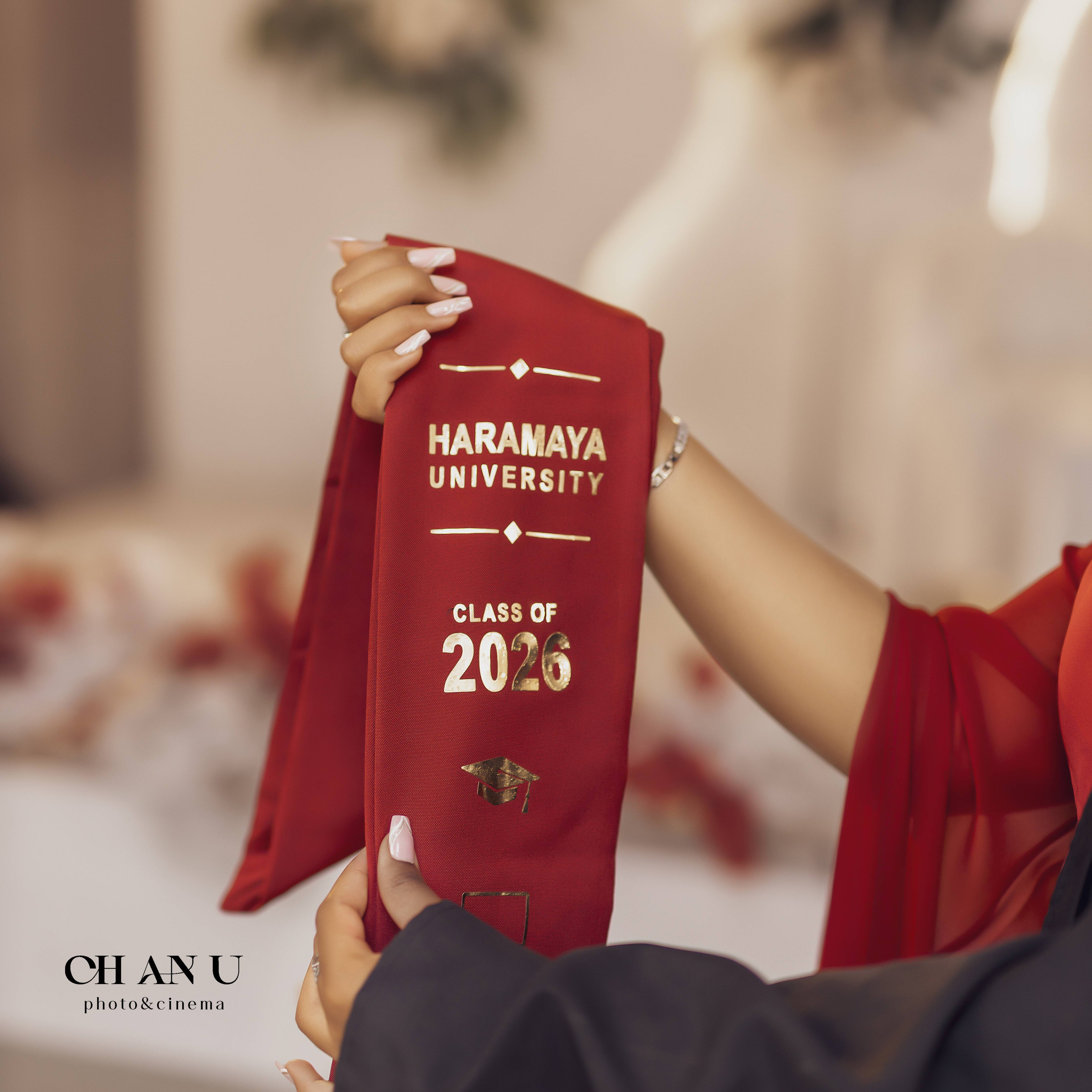 Haramaya University Class of 2026 graduation sash and academic milestone portrait